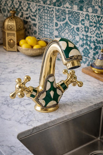 Green Moroccan Mosaic Brass Faucet