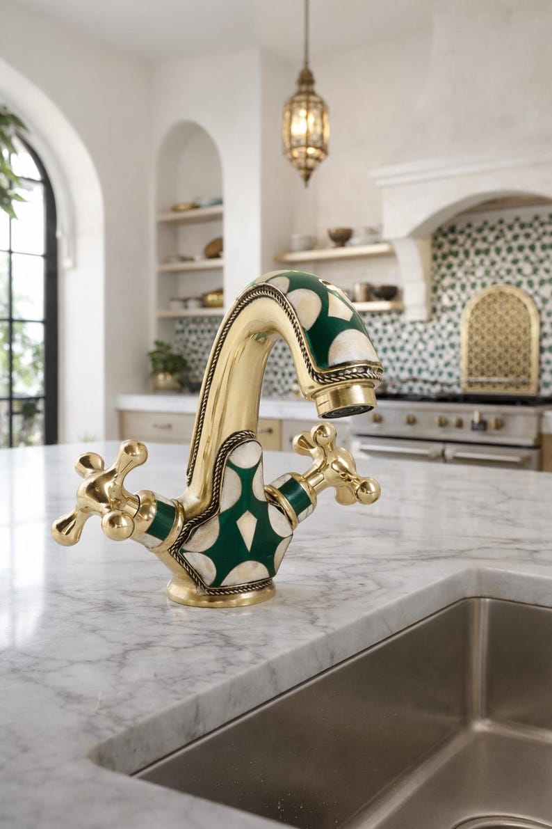 Green Moroccan Mosaic Brass Faucet