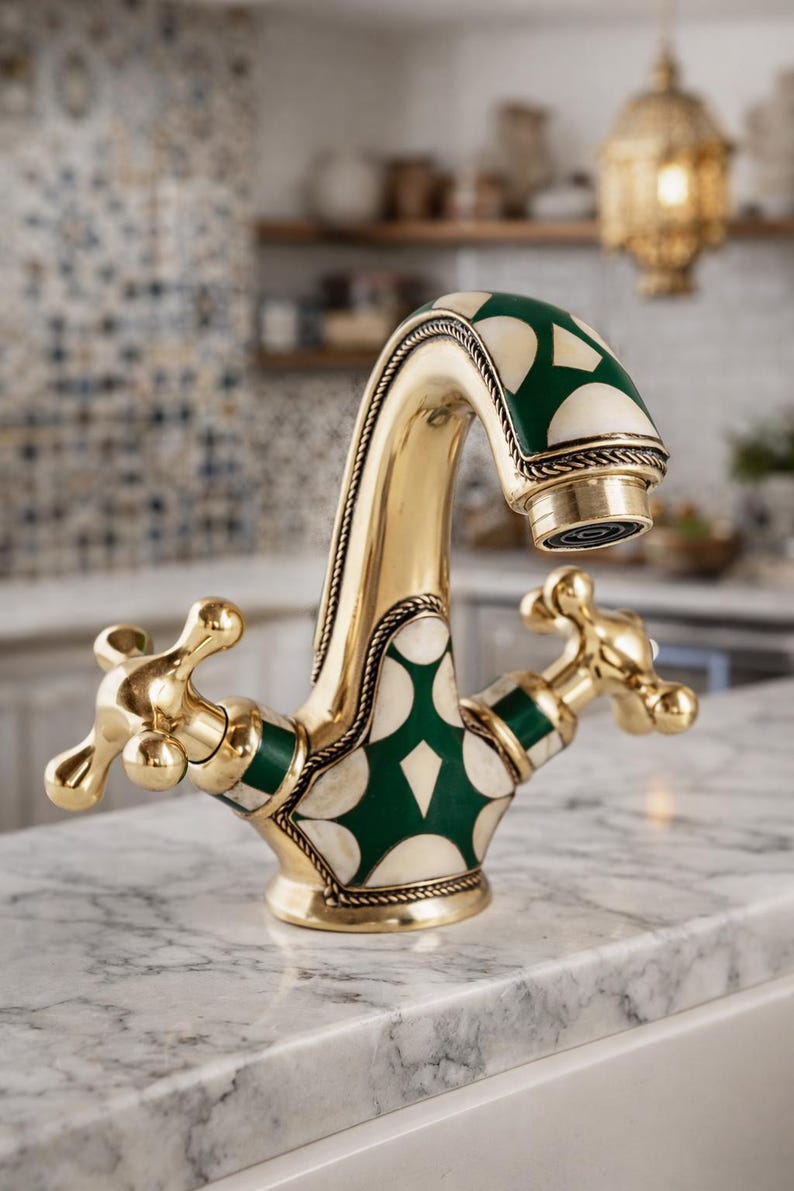 Green Moroccan Mosaic Brass Faucet