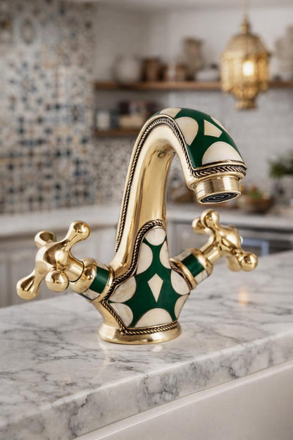 Green Moroccan Mosaic Brass Faucet