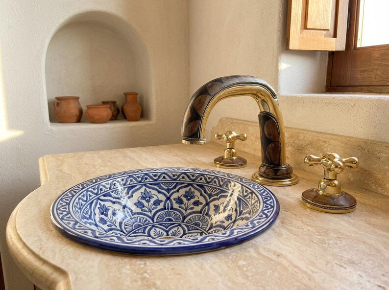 Moroccan Mosaic Brass Widespread Faucet