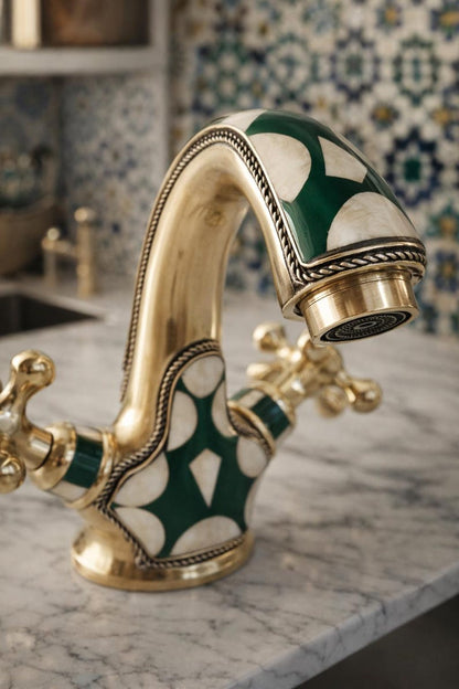 Green Moroccan Mosaic Brass Faucet
