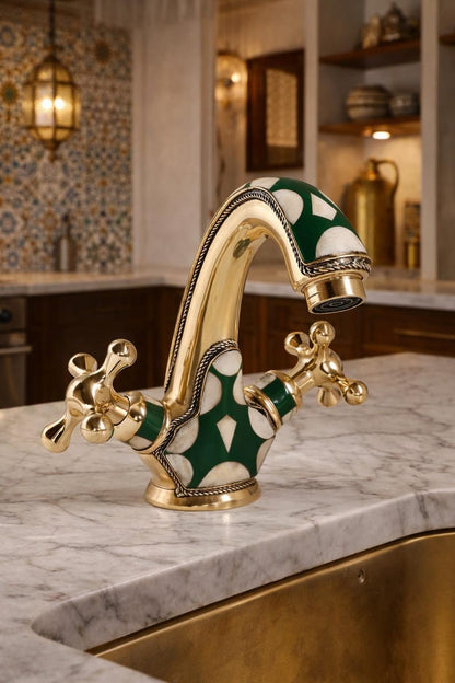 Green Moroccan Mosaic Brass Faucet