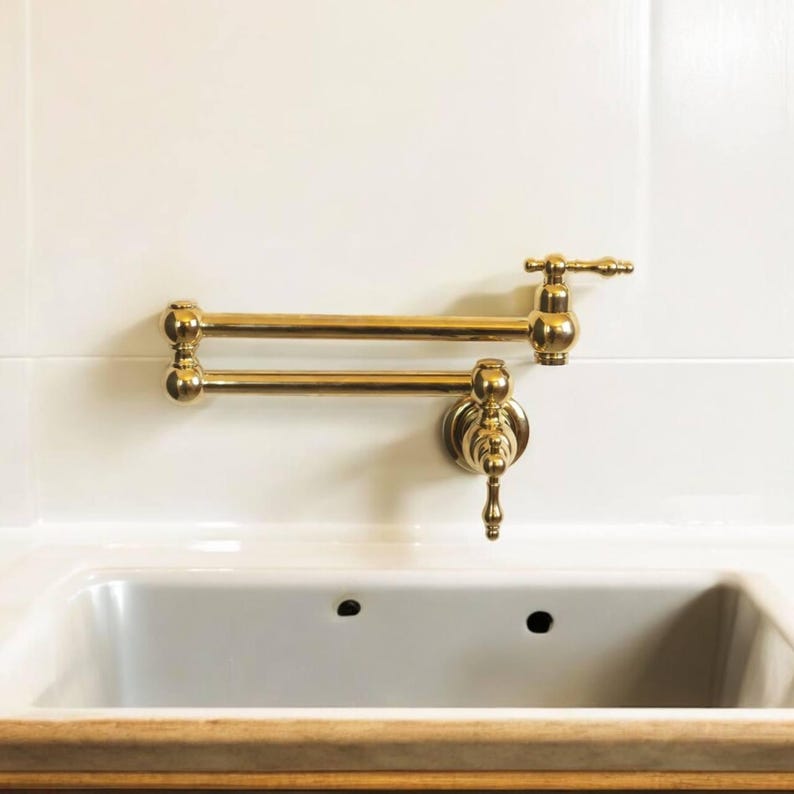 Antique Unlacquered Brass Wall Pot Filler Faucet