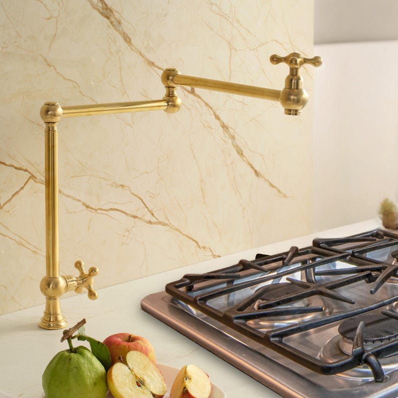 Vintage Unlacquered Brass Pot Filler Faucet