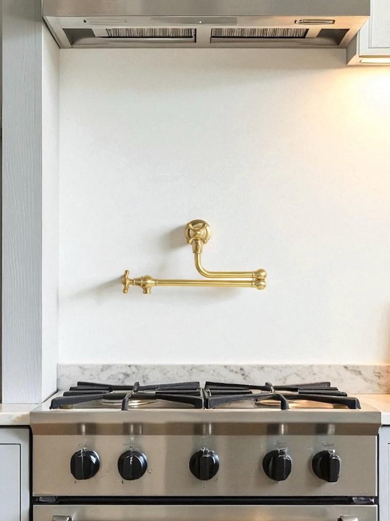 Unlacquered Brass Wall Mounted Pot Filler Faucet
