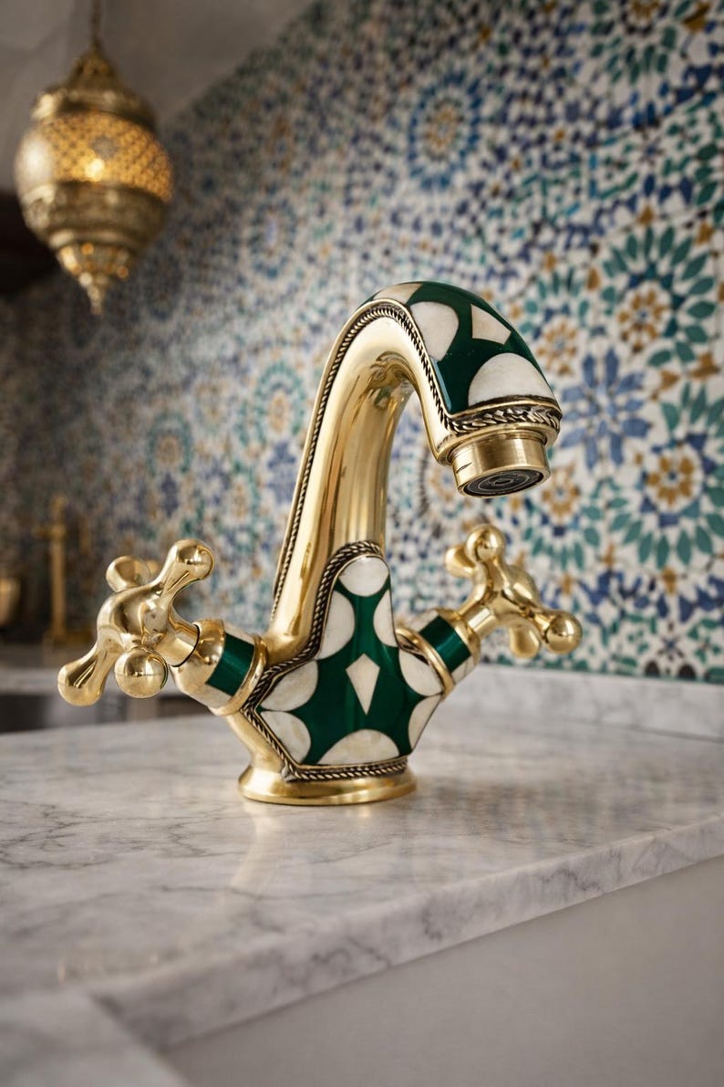 Green Moroccan Mosaic Brass Faucet