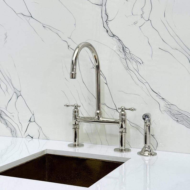 Luxury Polished Nickel Bridge Kitchen Faucet