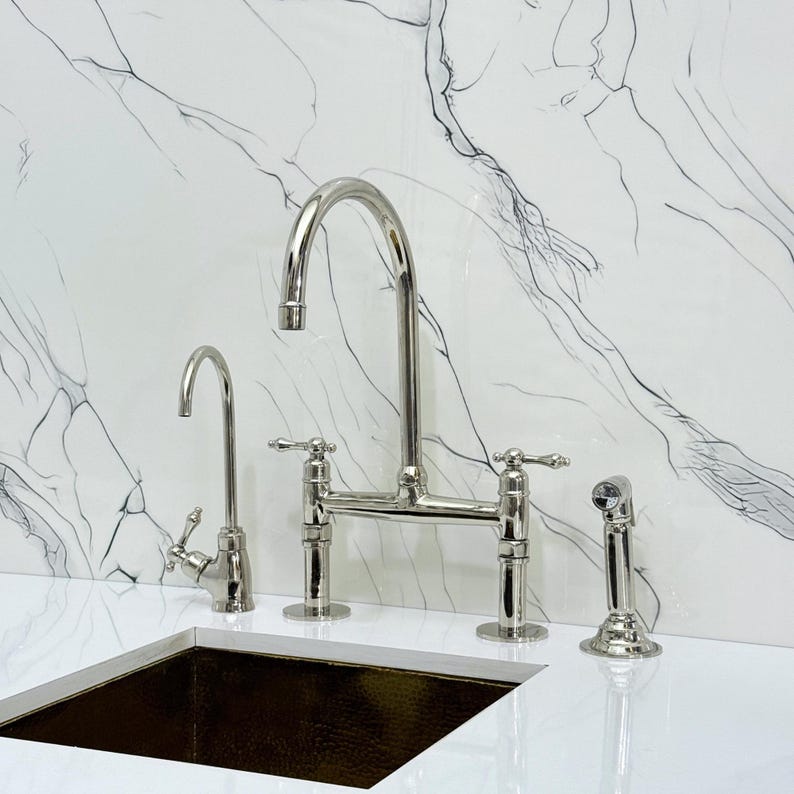 Luxury Polished Nickel Bridge Kitchen Faucet