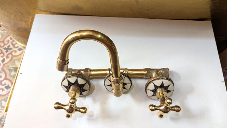 Moroccan Mosaic Brass Wall Mount Bathroom Faucet