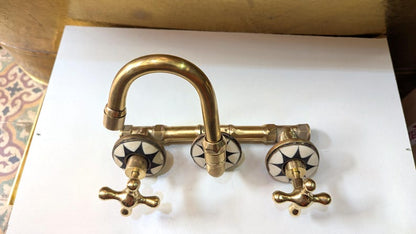 Moroccan Mosaic Brass Wall Mount Bathroom Faucet