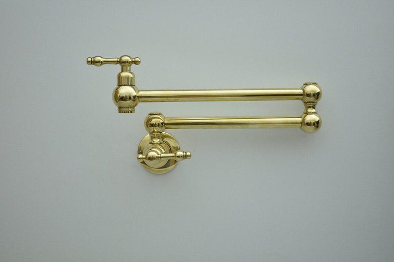 Antique Unlacquered Brass Wall Pot Filler Faucet