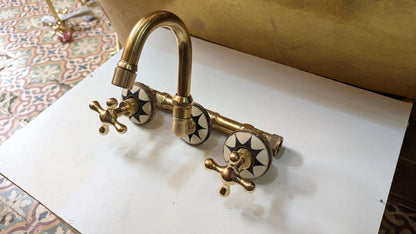 Moroccan Mosaic Brass Wall Mount Bathroom Faucet