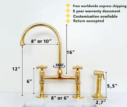 Luxury Solid Brass Bridge Kitchen Faucet