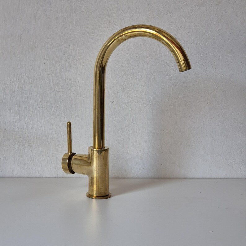 Modern Polished Brass Gooseneck Single-Handle Faucet