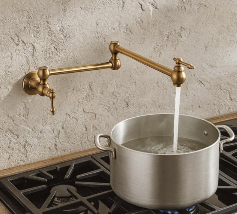 Vintage Unlacquered Brass Wall Pot Filler Faucet