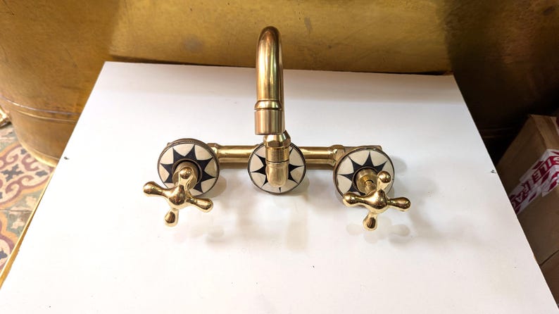 Moroccan Mosaic Brass Wall Mount Bathroom Faucet