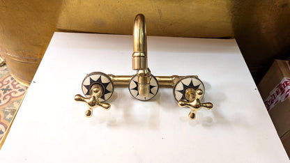Moroccan Mosaic Brass Wall Mount Bathroom Faucet