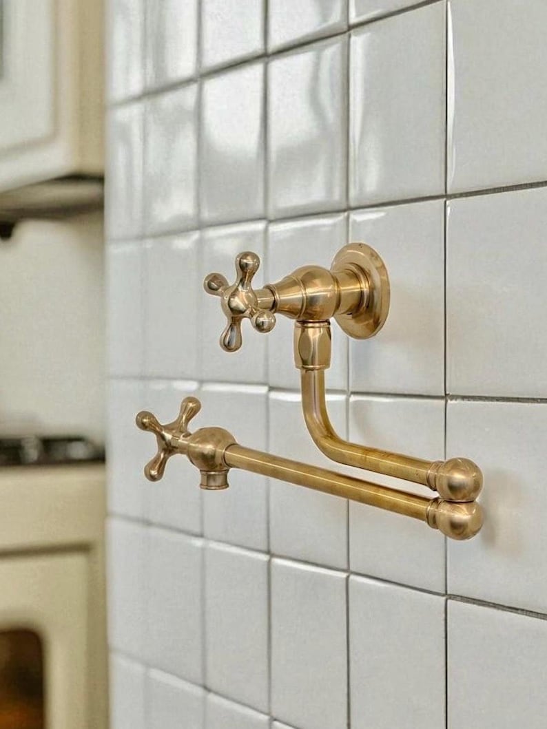 Unlacquered Brass Wall Mounted Pot Filler Faucet