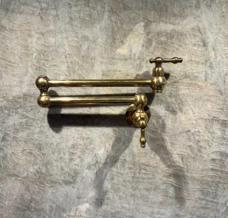 Antique Unlacquered Brass Wall Pot Filler Faucet