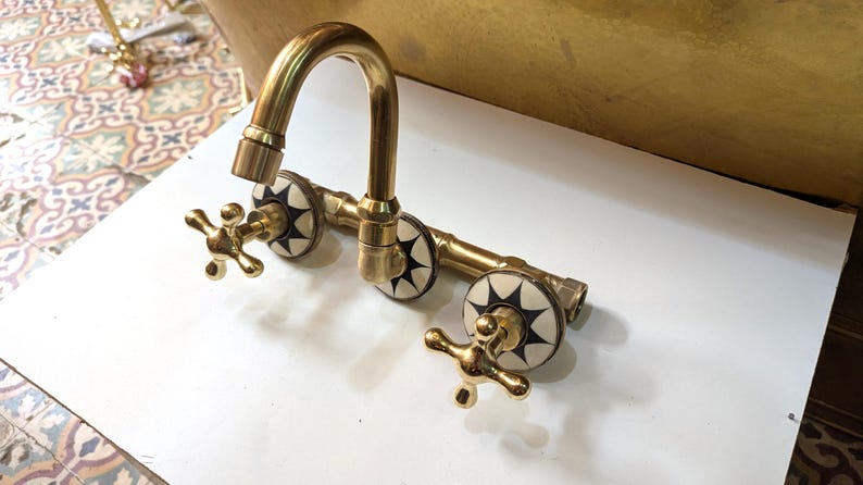 Moroccan Mosaic Brass Wall Mount Bathroom Faucet