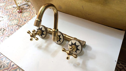 Moroccan Mosaic Brass Wall Mount Bathroom Faucet
