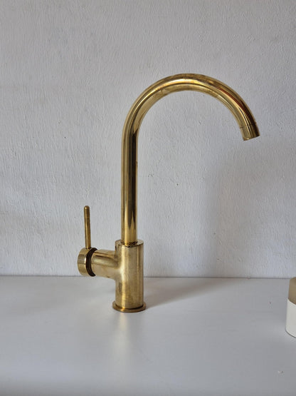 Modern Polished Brass Gooseneck Single-Handle Faucet