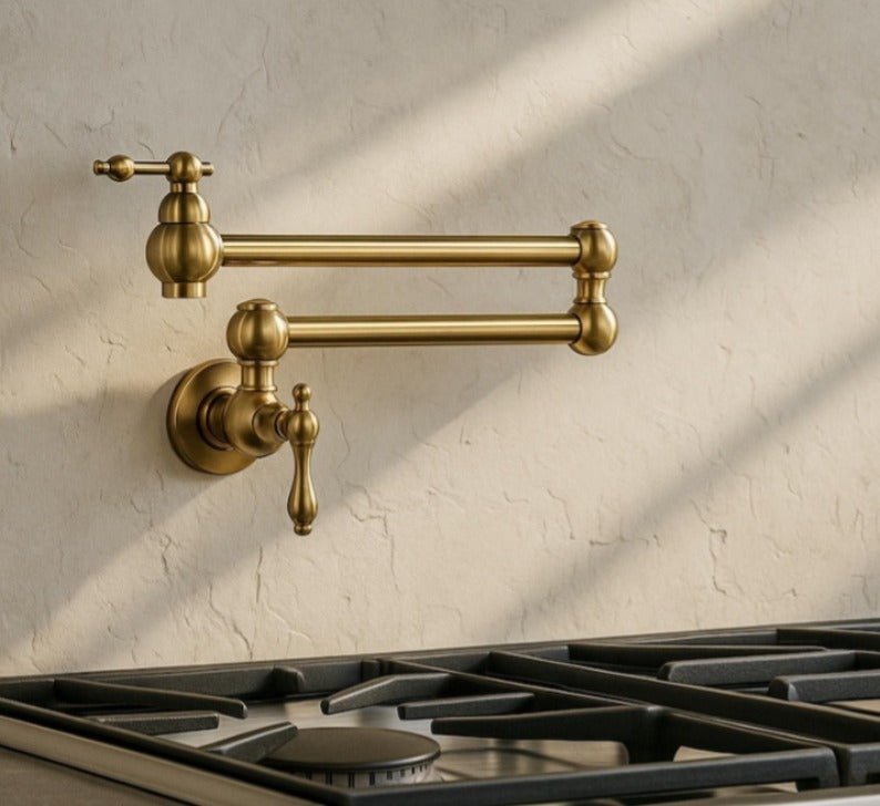 Vintage Unlacquered Brass Wall Pot Filler Faucet