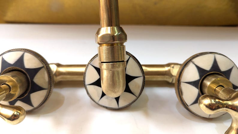 Moroccan Mosaic Brass Wall Mount Bathroom Faucet