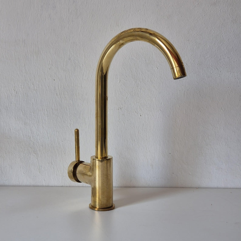 Modern Polished Brass Gooseneck Single-Handle Faucet
