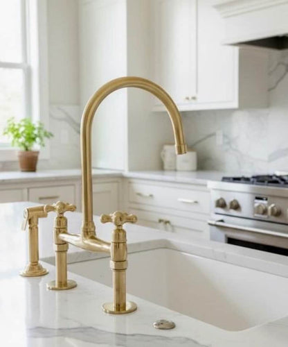 Luxury Solid Brass Bridge Kitchen Faucet