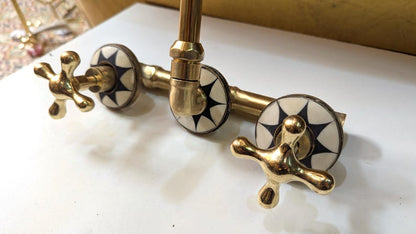 Moroccan Mosaic Brass Wall Mount Bathroom Faucet