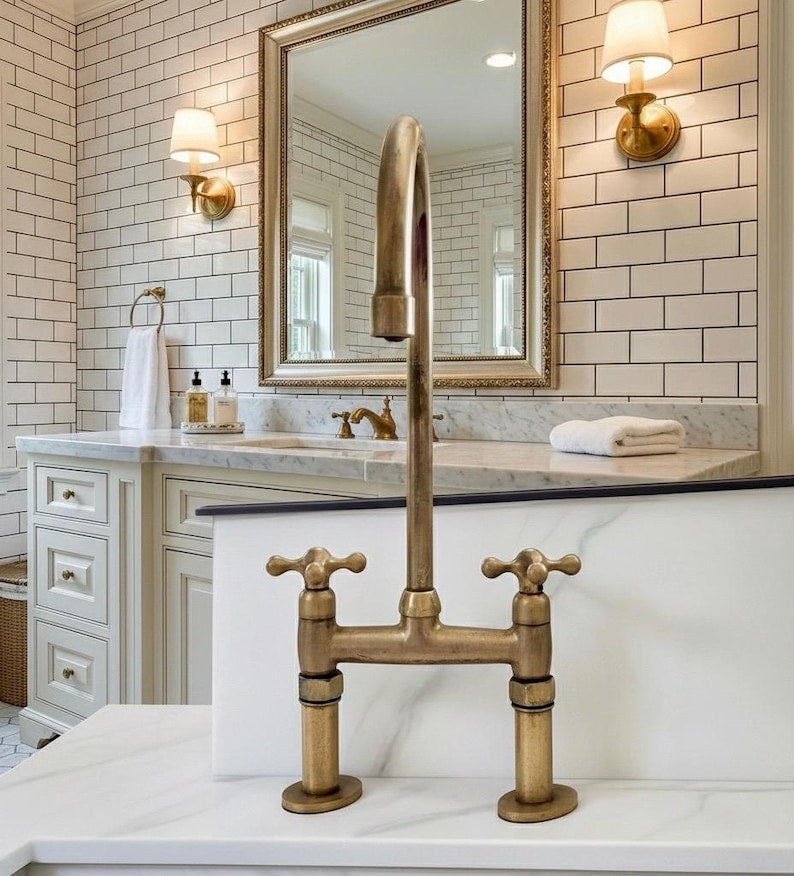 Luxury Solid Brass Bridge Kitchen Faucet
