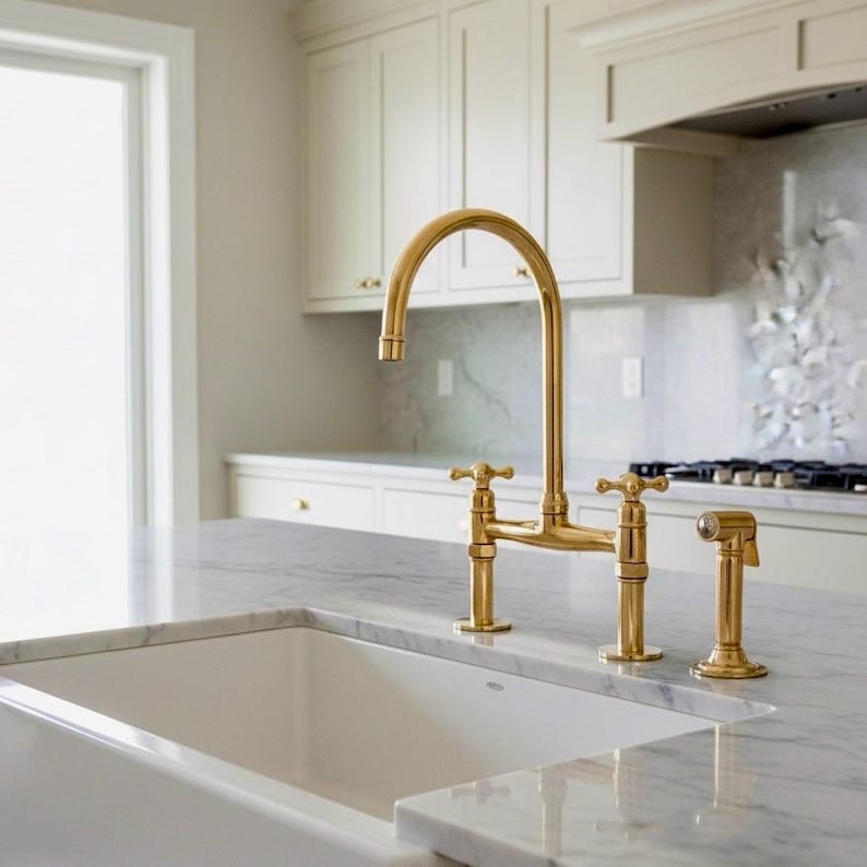 Luxury Solid Brass Bridge Kitchen Faucet