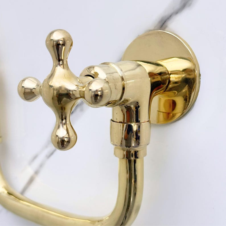 Polished Brass Wall Mount Pot Filler Faucet