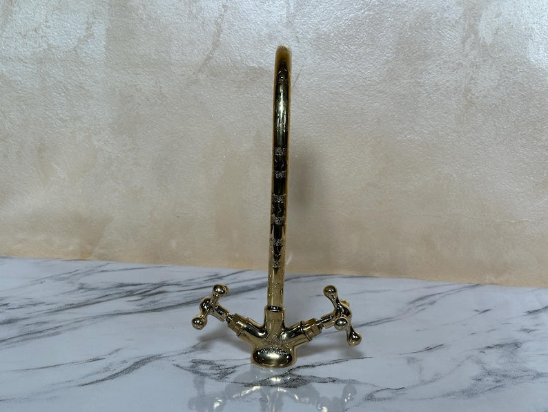 Artisan Engraved Brass Tall Vessel Faucet