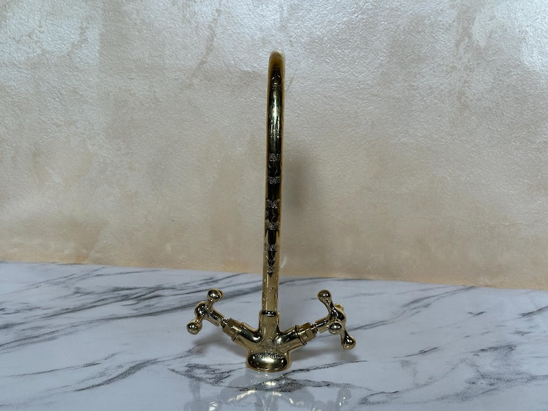 Artisan Engraved Brass Tall Vessel Faucet