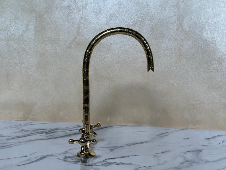 Artisan Engraved Brass Tall Vessel Faucet