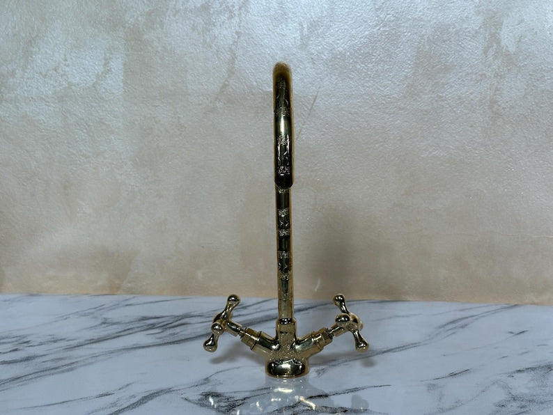 Artisan Engraved Brass Tall Vessel Faucet
