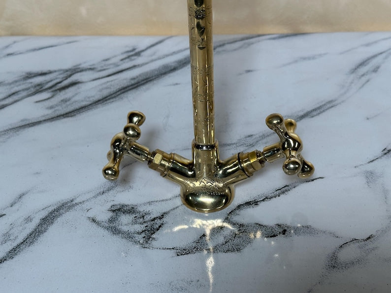 Artisan Engraved Brass Tall Vessel Faucet