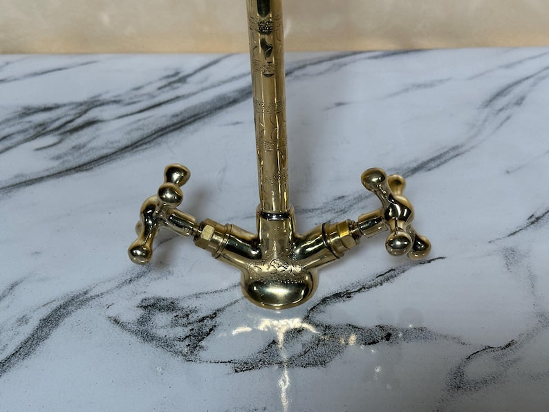Artisan Engraved Brass Tall Vessel Faucet