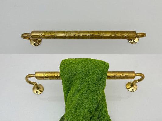 Handcrafted Engraved Brass Towel Bar