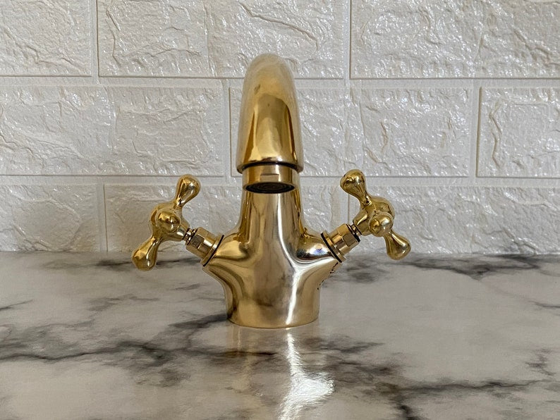 Unlacquered Brass Faucet with Simple Cross Handle
