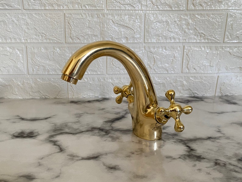 Unlacquered Brass Faucet with Simple Cross Handle