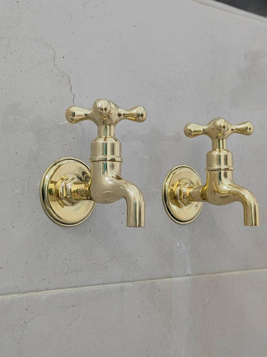 Unlacquered Brass Wall-Mounted Faucets – Vintage Bib Taps for Indoor & Outdoor Use