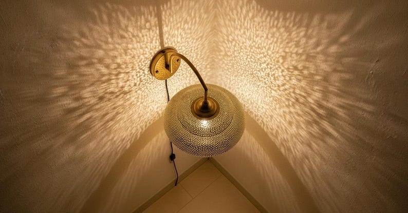 Handmade Moroccan Brass Wall Sconce Boho Home Lighting
