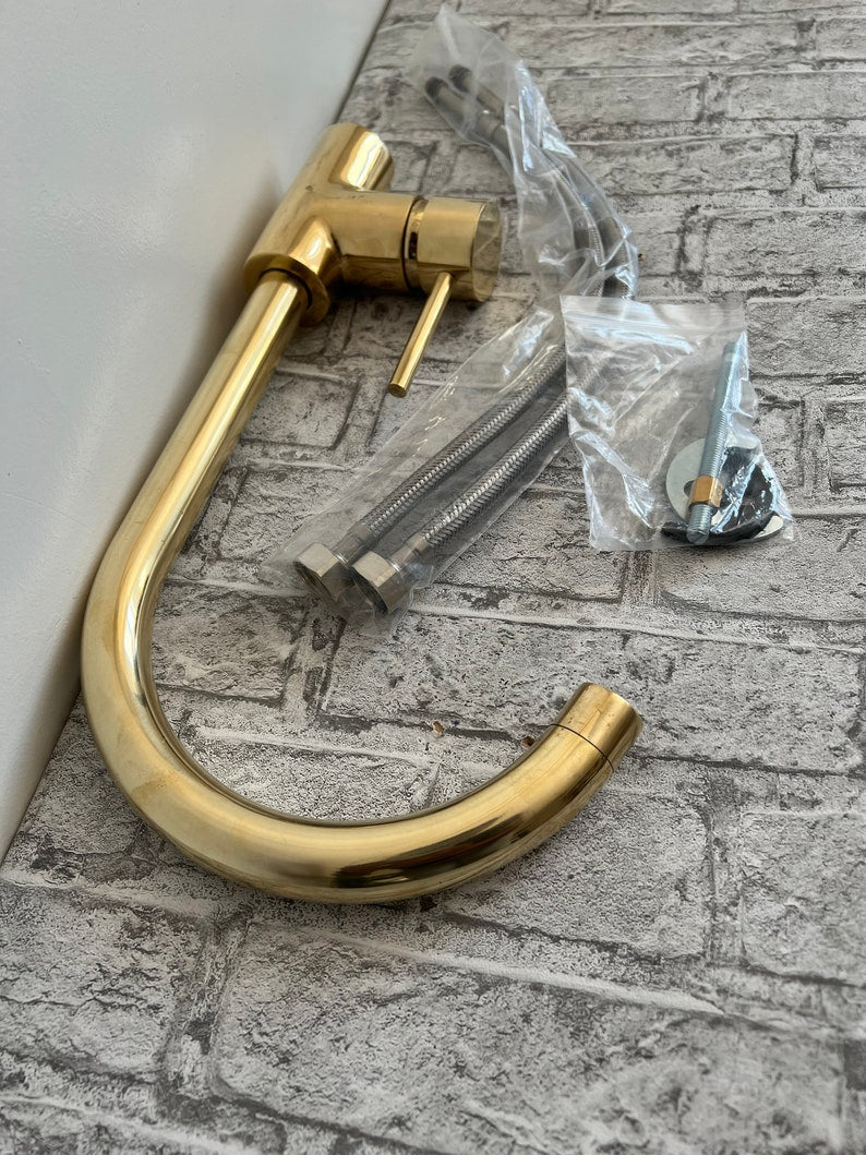 Unlaquered Brass Basin Faucet for a Mid-Century Modern Touch,unlaquered Brass Kitchen Faucet - A Stylish One-Hole Mixer
