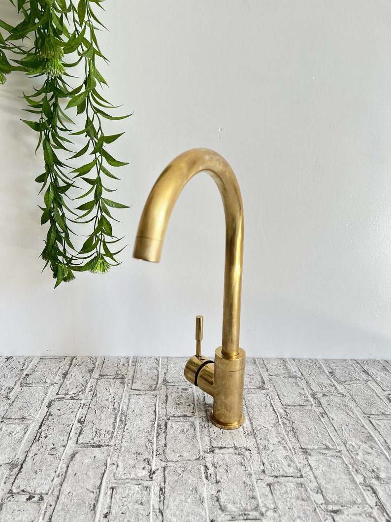 Unlaquered Brass Basin Faucet for a Mid-Century Modern Touch,unlaquered Brass Kitchen Faucet - A Stylish One-Hole Mixer