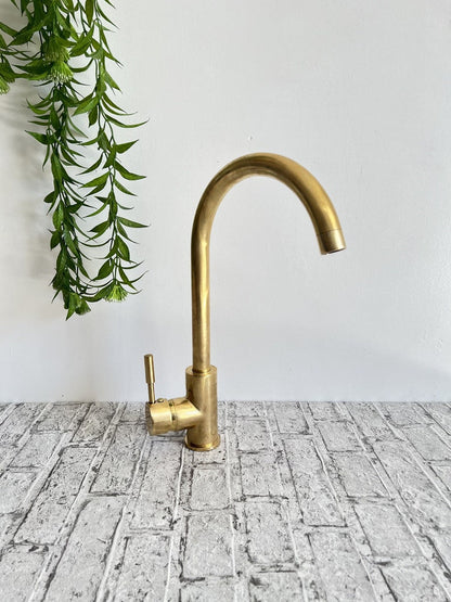 Unlaquered Brass Basin Faucet for a Mid-Century Modern Touch,unlaquered Brass Kitchen Faucet - A Stylish One-Hole Mixer