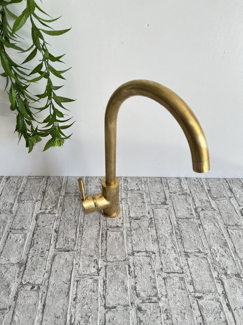 Unlaquered Brass Basin Faucet for a Mid-Century Modern Touch,unlaquered Brass Kitchen Faucet - A Stylish One-Hole Mixer